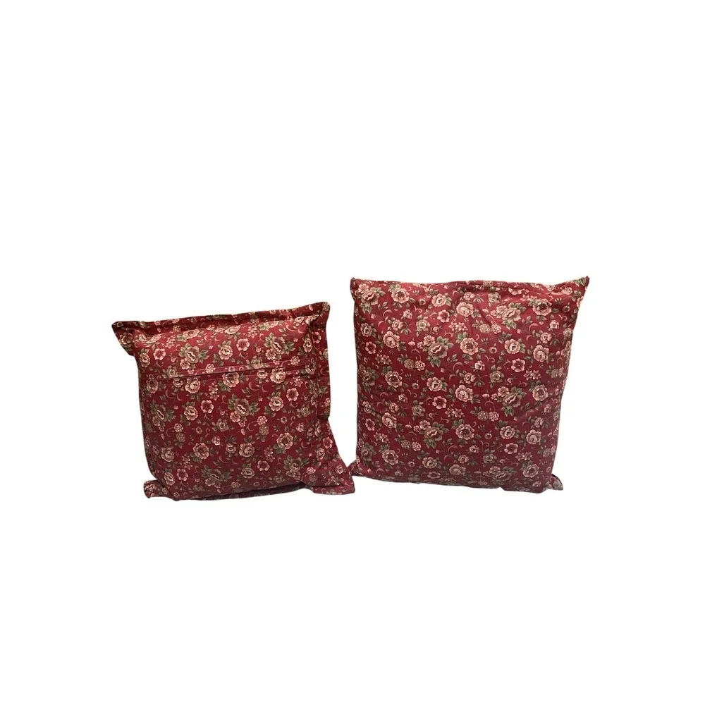 Set 2 Handmade Floral Throw Pillows Red Cottage Farmhouse 17